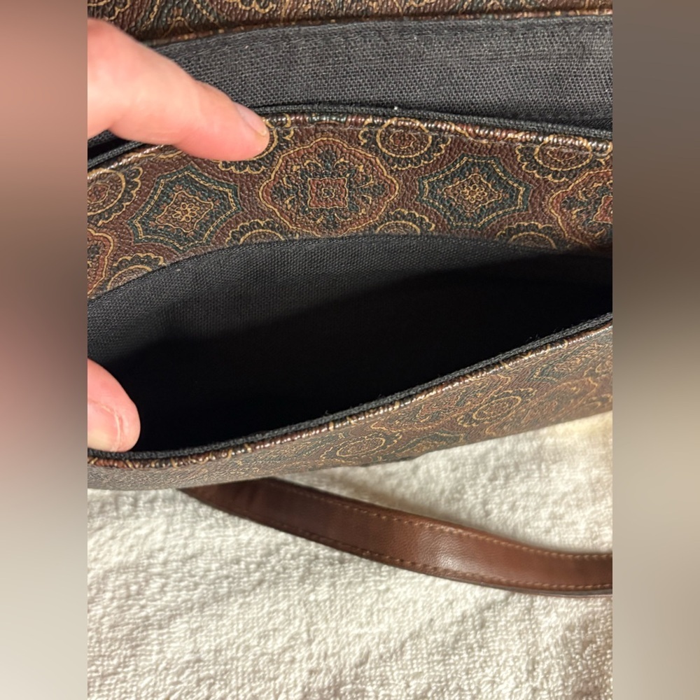 VTG Liz Claiborne Crossbody Brown Paisley Leather Purse Bag - Picture 9 of 16